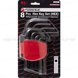 Набор ключей Г-образных 6-гранных, 8 предметов(7-14мм)в пластиковом держателе Forsage F-5087